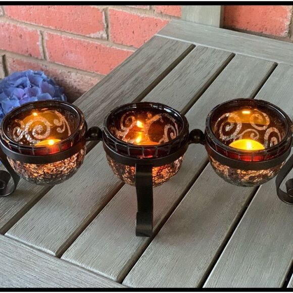 PARTYLITE Amaretto Swirl Mosaic Centerpiece Rare Collectors Retired Piece NIB - Picture 8 of 11